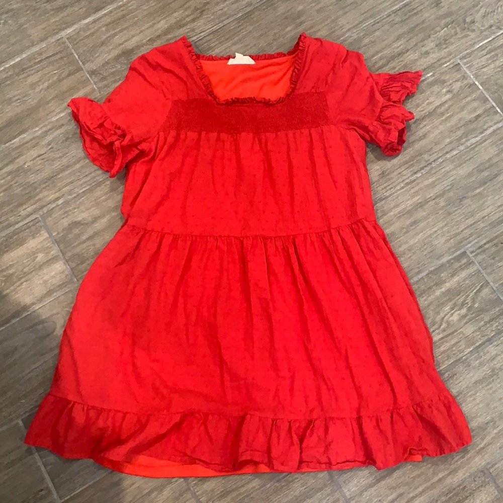 Red Swiss dot dress